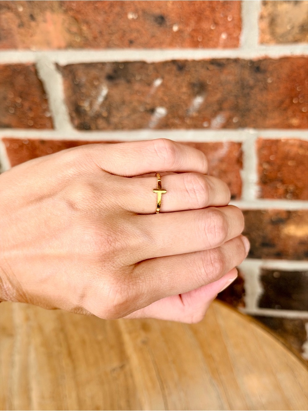 Beaded Gold Cross Ring